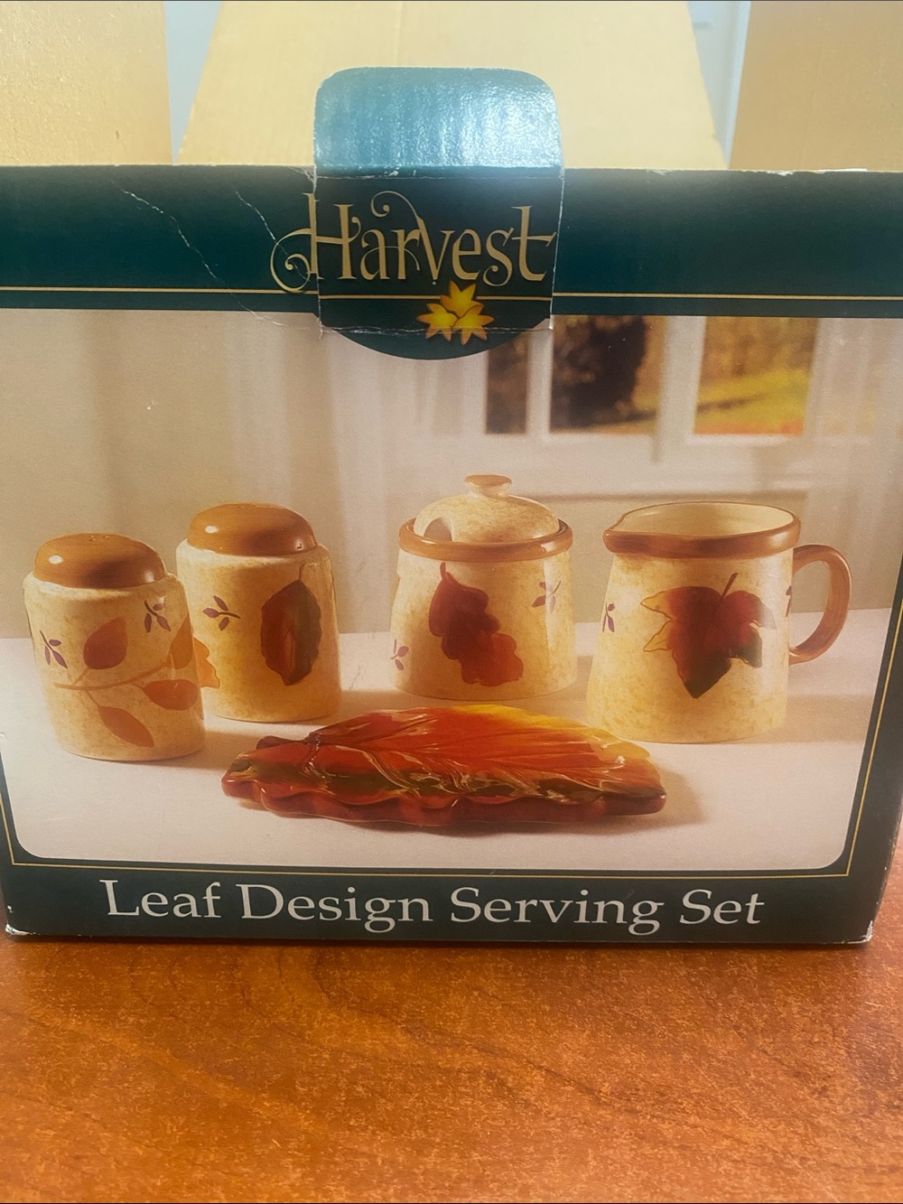 Vintage Glazed Ceramic Leaf Serving Set- Multicolor Autumn Tones